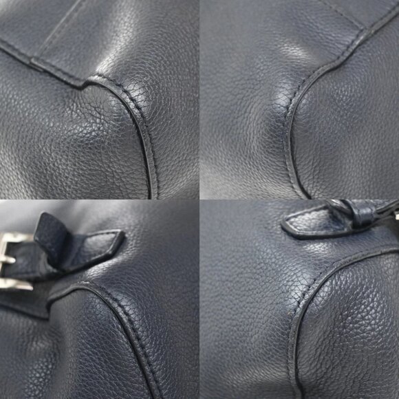 PRADA Logo Backpack Bag Vitello Daino Leather Navy Blue Silver Italy 667RF606 - Picture 6 of 15